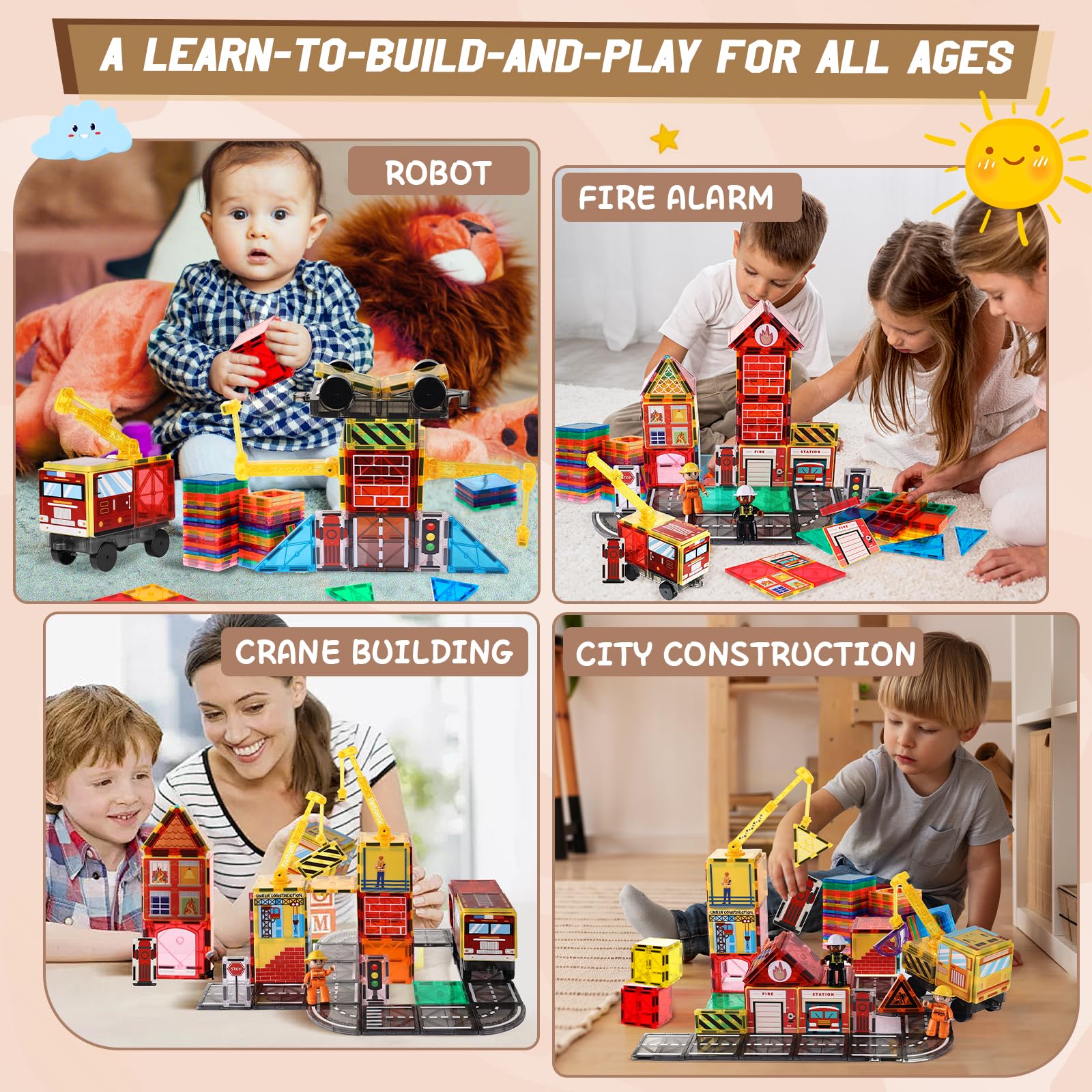 Lotmey road tiles and signs illustrate realistic city layouts for creative play sessions.