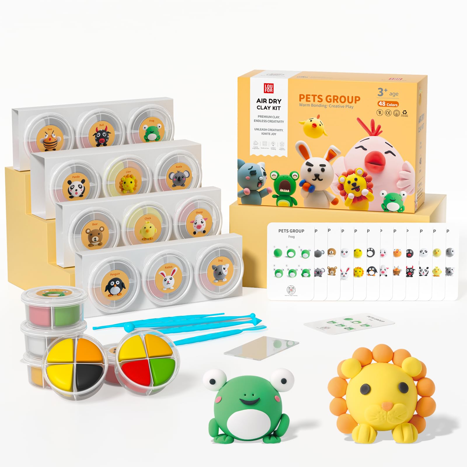 LOUFOR air dry clay kit with 12 cans and vibrant colors for creative play