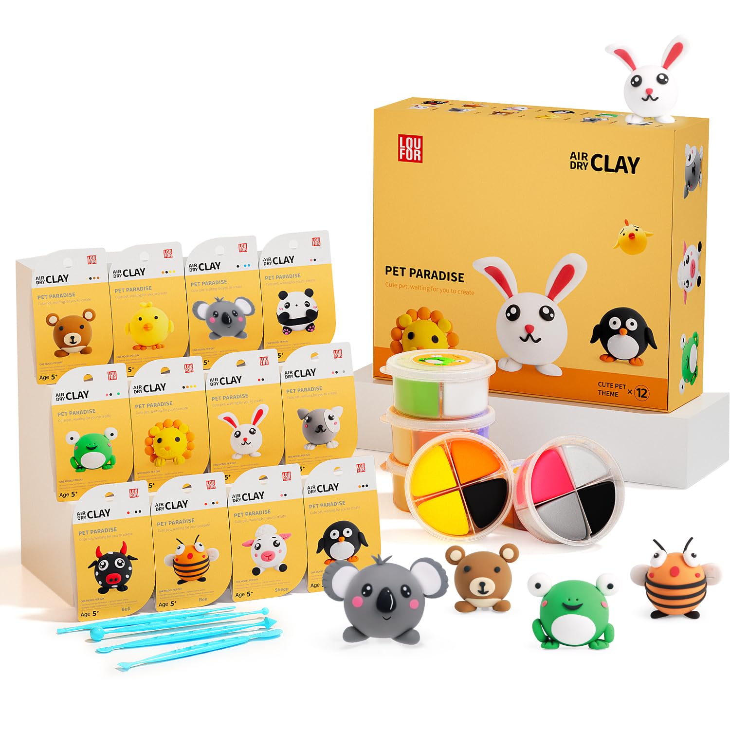 LOUFOR Air Dry Clay Kit with colorful compartments for kids' creative play
