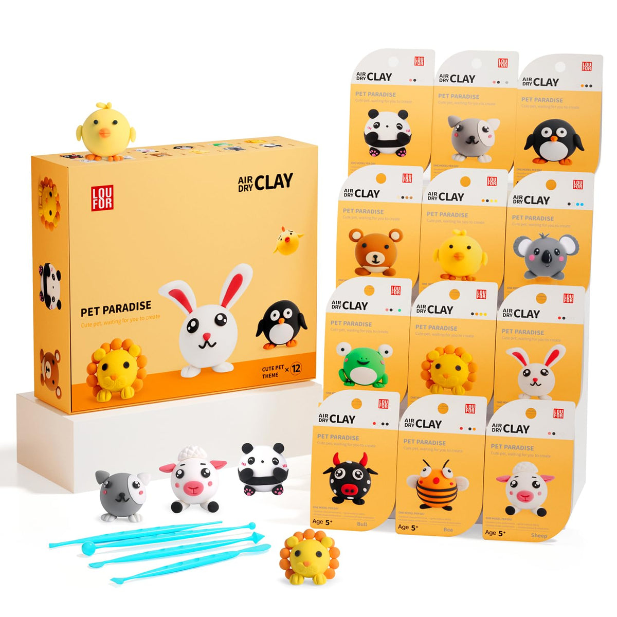 LOUFOR Air Dry Clay Kit with tools and colors for creative learning.