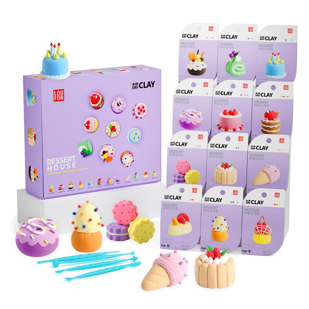 LOUFOR air-dry clay kit packaging with 12 color boxes for family projects