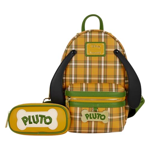 Loungefly Pluto yellow plaid coin bag detail for secure small-item storage.