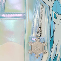 Loungefly Pokémon snowflake zipper pull detail enhances wintry vibe and easy access.