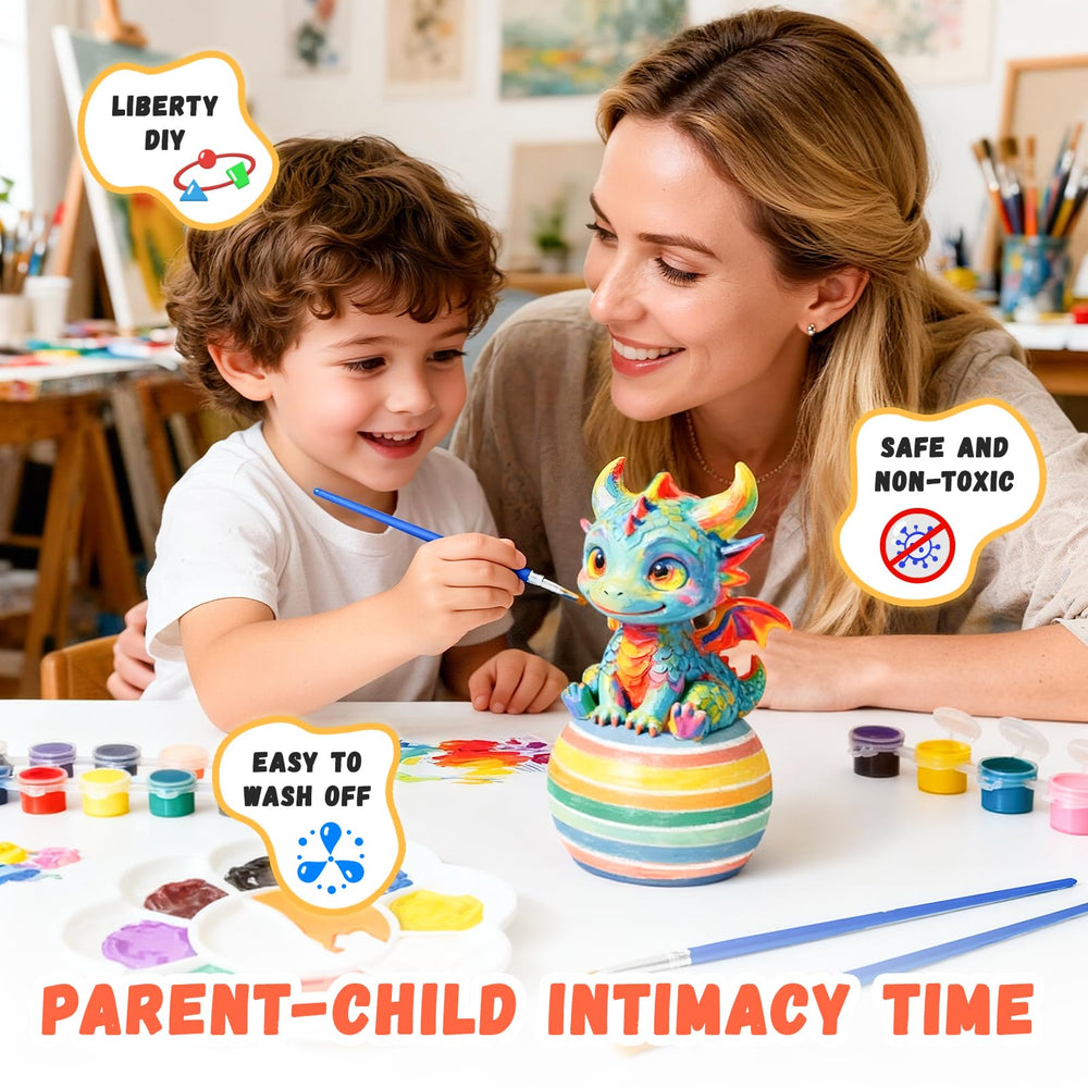 Loungelore Dragon lamp painting kit shows brushes and palette for creative, hands-on art.