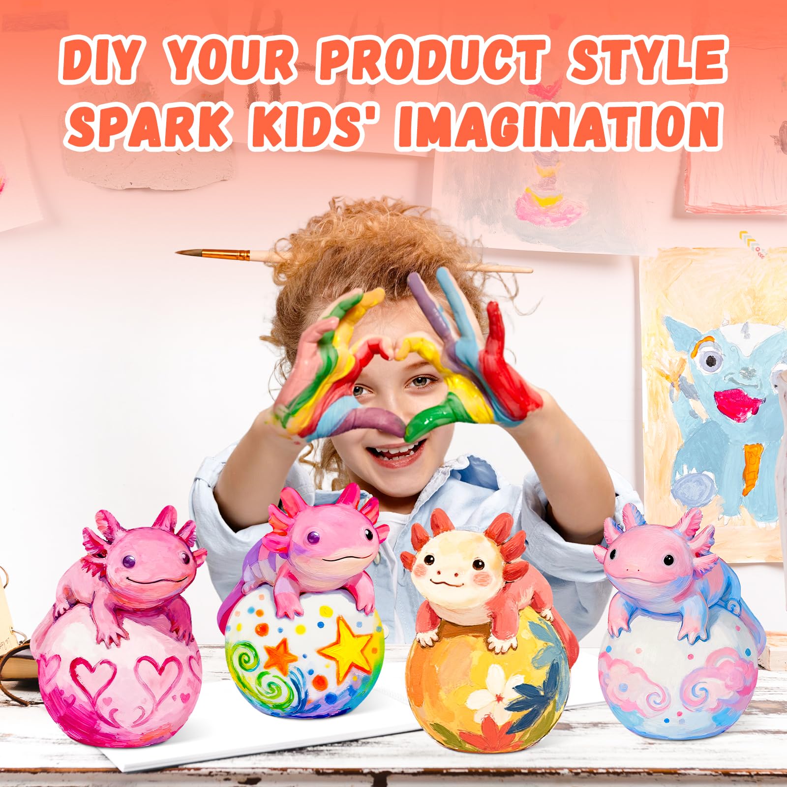 Loungelore Kids painting session with the axolotl lamp kit