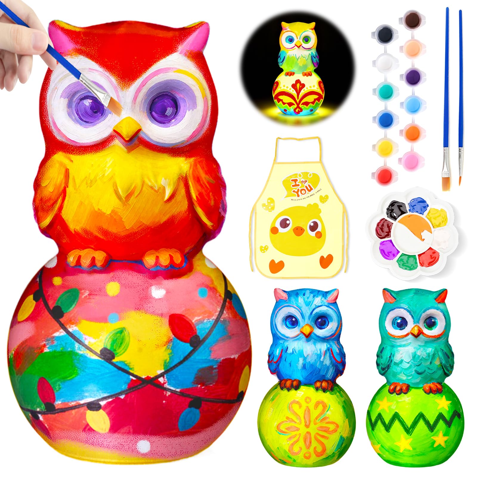 Loungelore unpainted owl lamp ready for personalized colors and imaginative play.