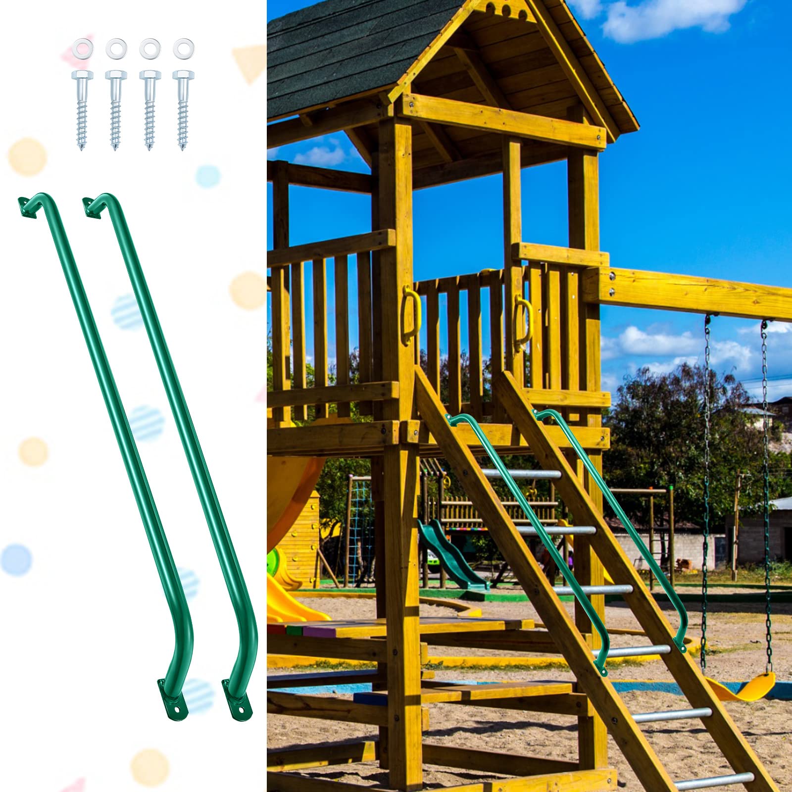 Lounsweer 37-inch green safety handle in playground setting, easy grip for kids.