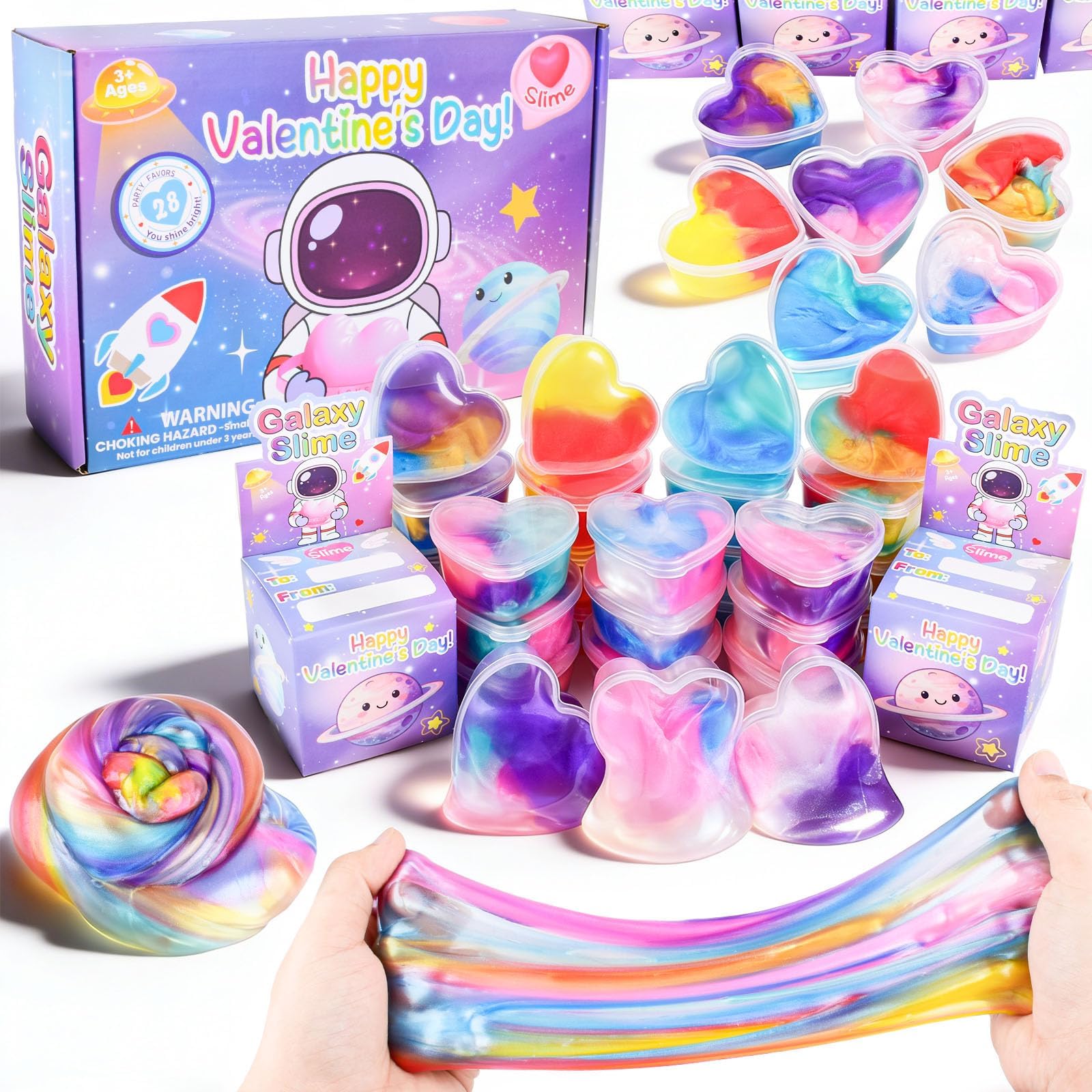 Louseadon Galaxy slime jars in vibrant colors for creative sensory play.