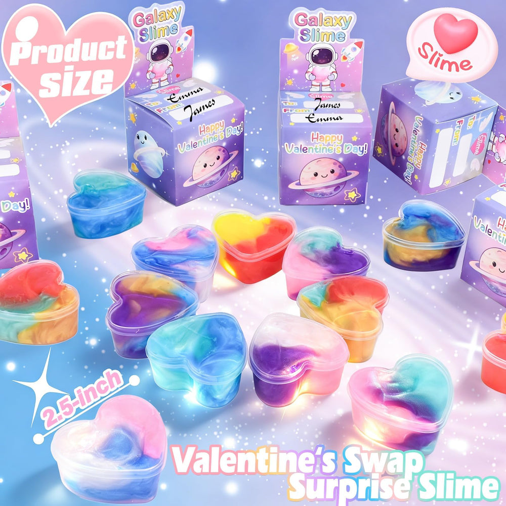 Louseadon heart-shaped slime bottles with gift boxes for classroom exchanges.