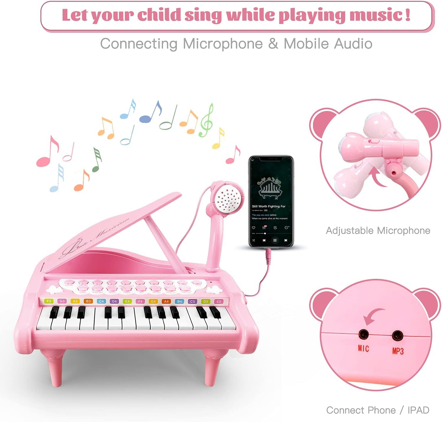 Love&Mini piano highlights bright LED lighting during playtime