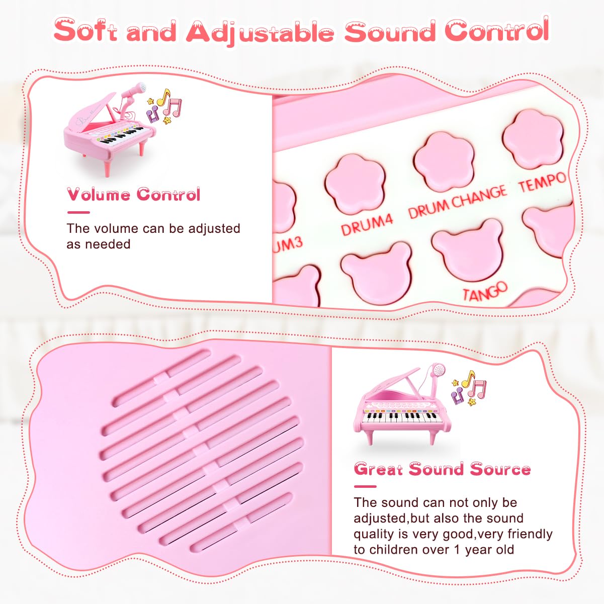 Love&Mini toy with eight percussion sounds for dynamic beats.