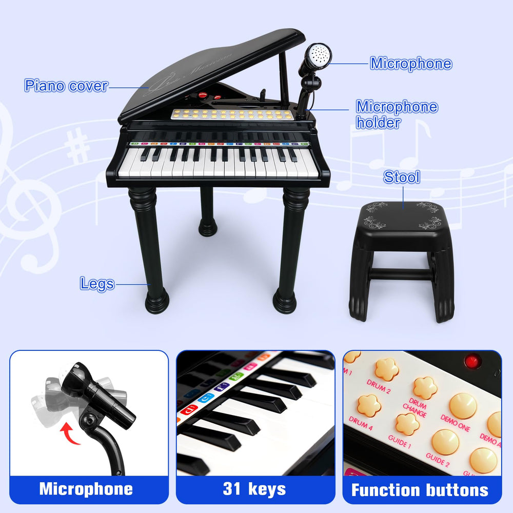 Love&Mini included stool provides comfortable seating for practice
