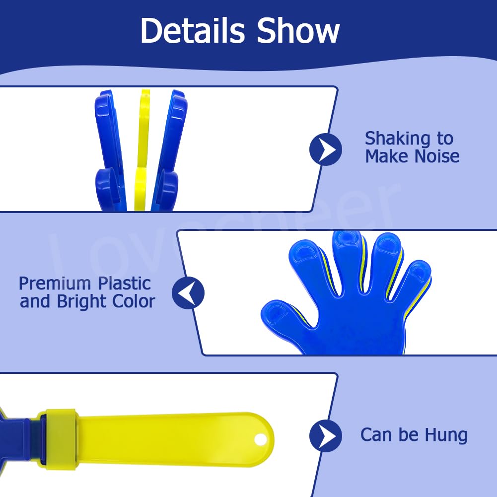 Lovecheer blue-yellow clapper pair ideal for school sports and events.