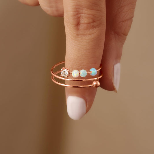 LOVECOM opal beads spinner ring with three turnable opals for versatile styling