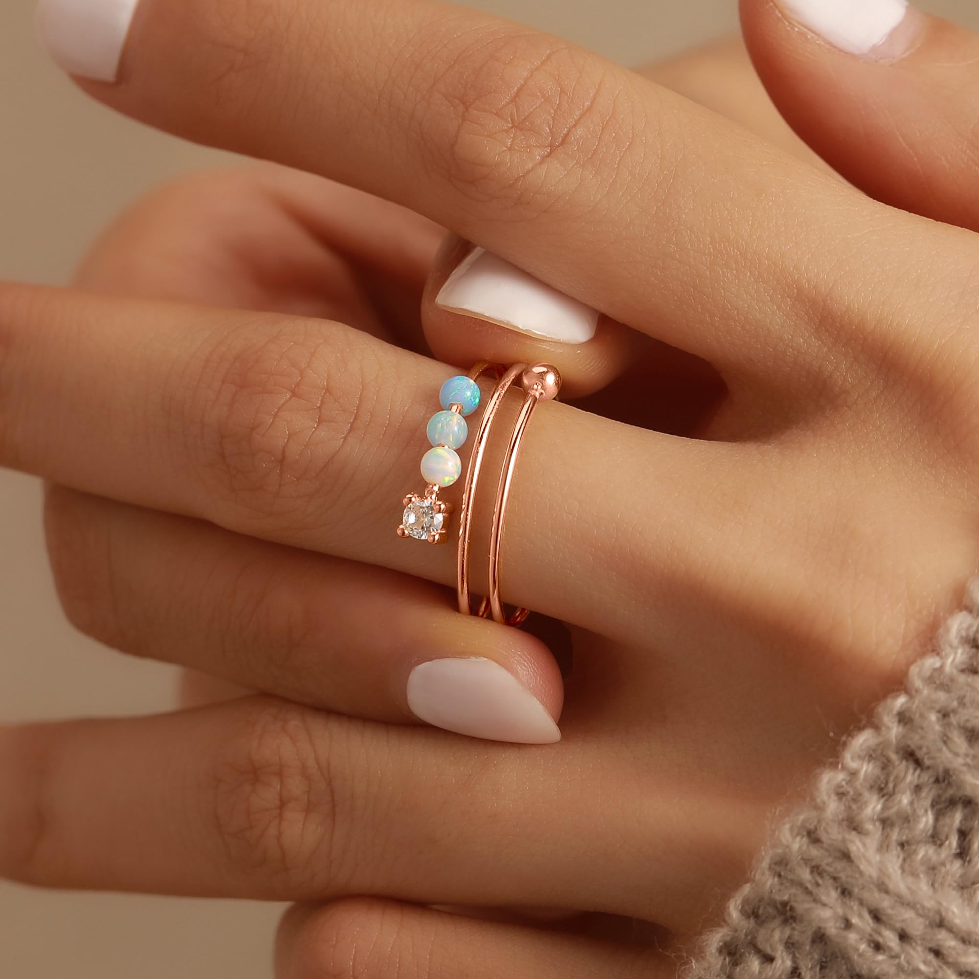 LOVECOM opal beads ring features S925 silver and 14k gold plating for skin-friendly wear