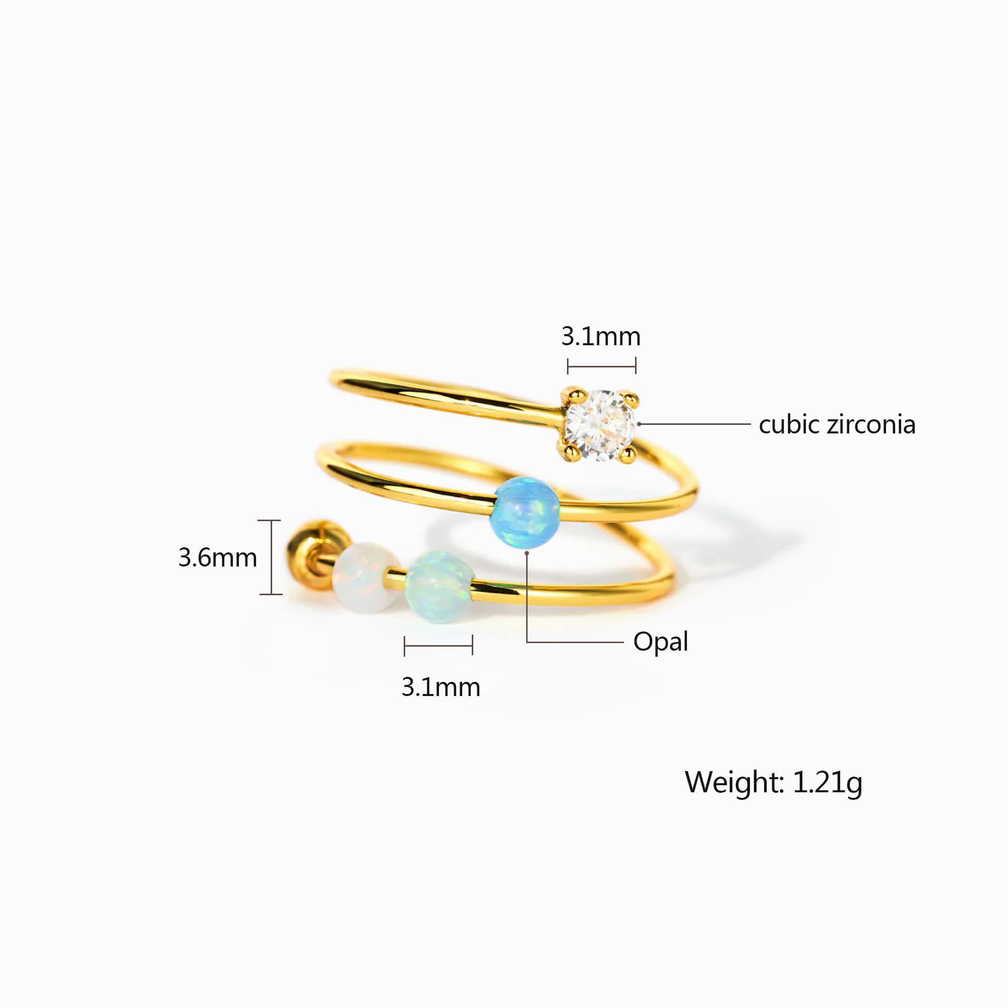 LOVECOM adjustable open ring with opal beads fits both men and women