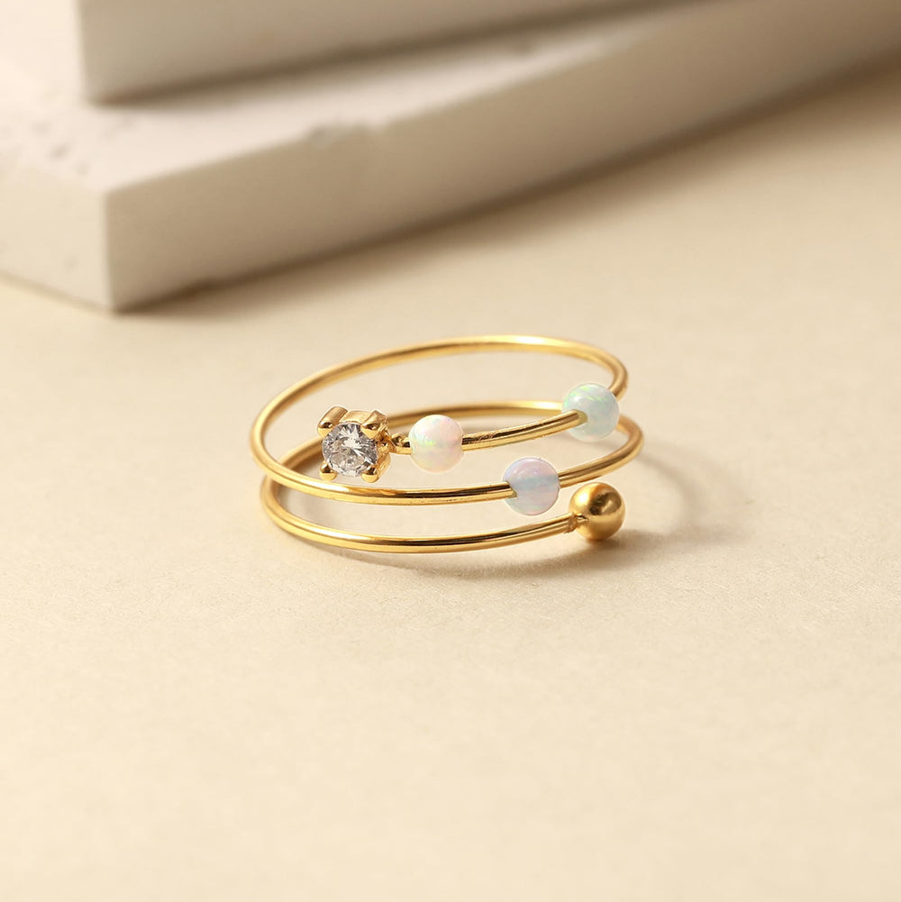 LOVECOM three-turnable opal beads ring enhances stacking options and personal style