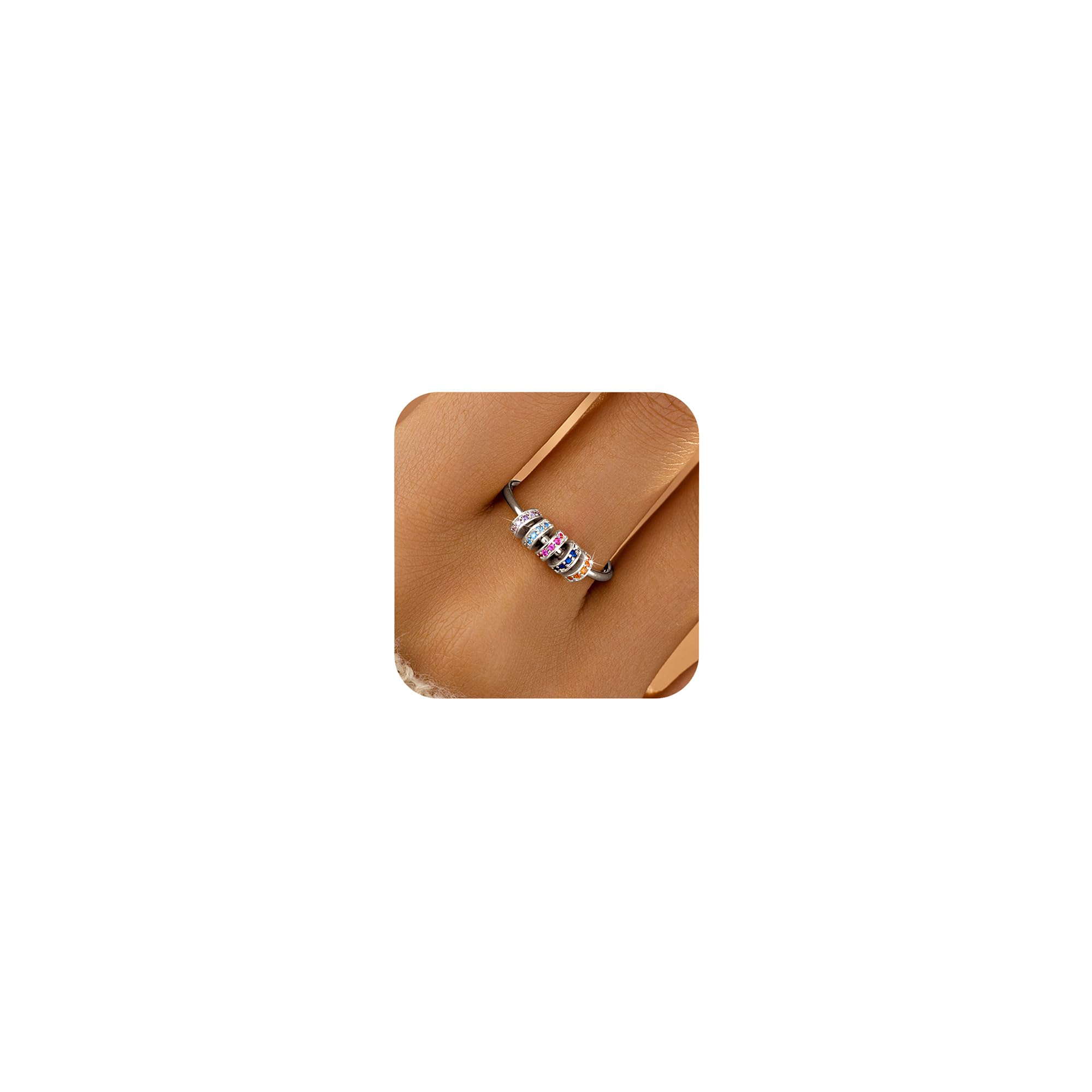 LOVECOM S925 silver fidget ring beads rotation for stress relief.