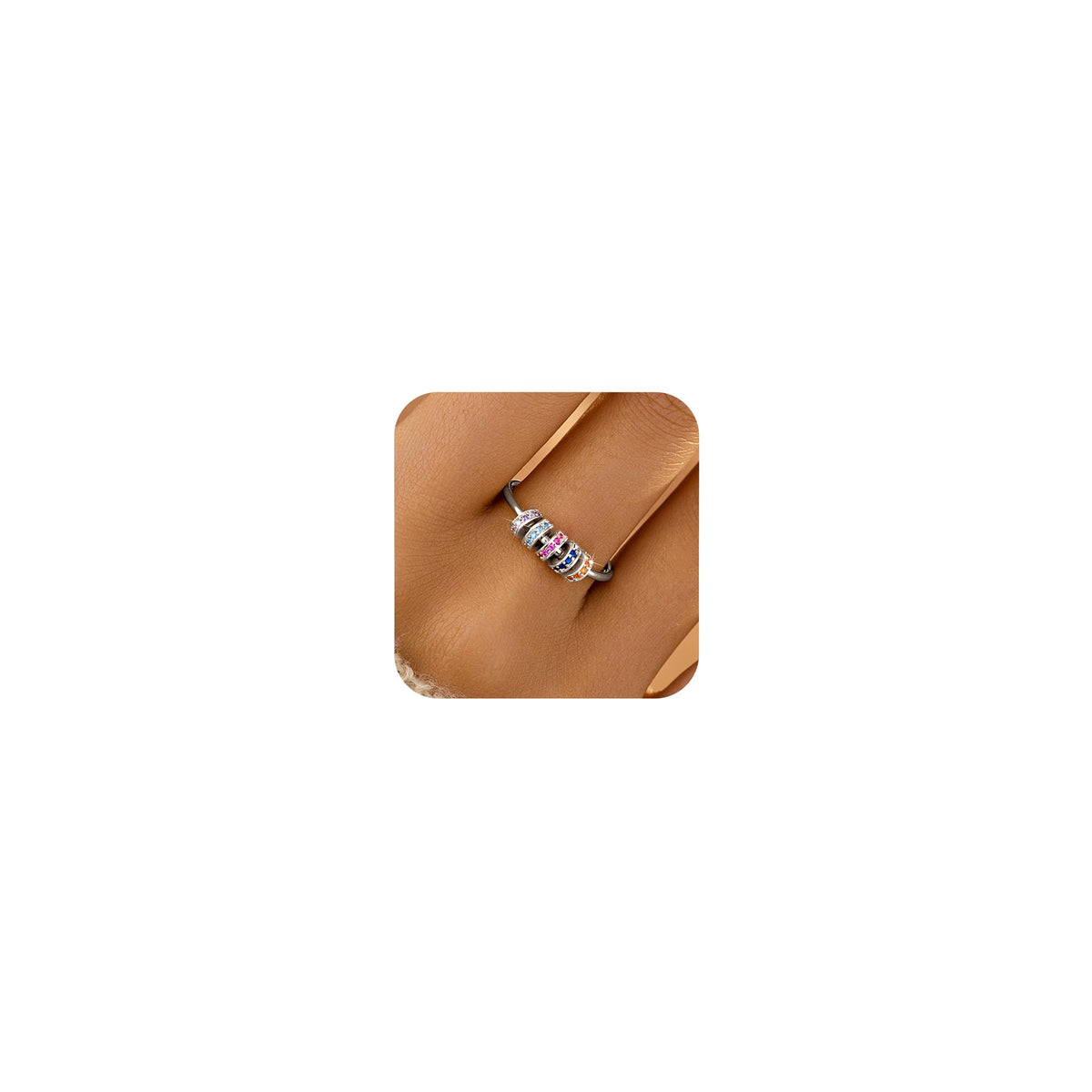LOVECOM S925 silver fidget ring beads rotation for stress relief.