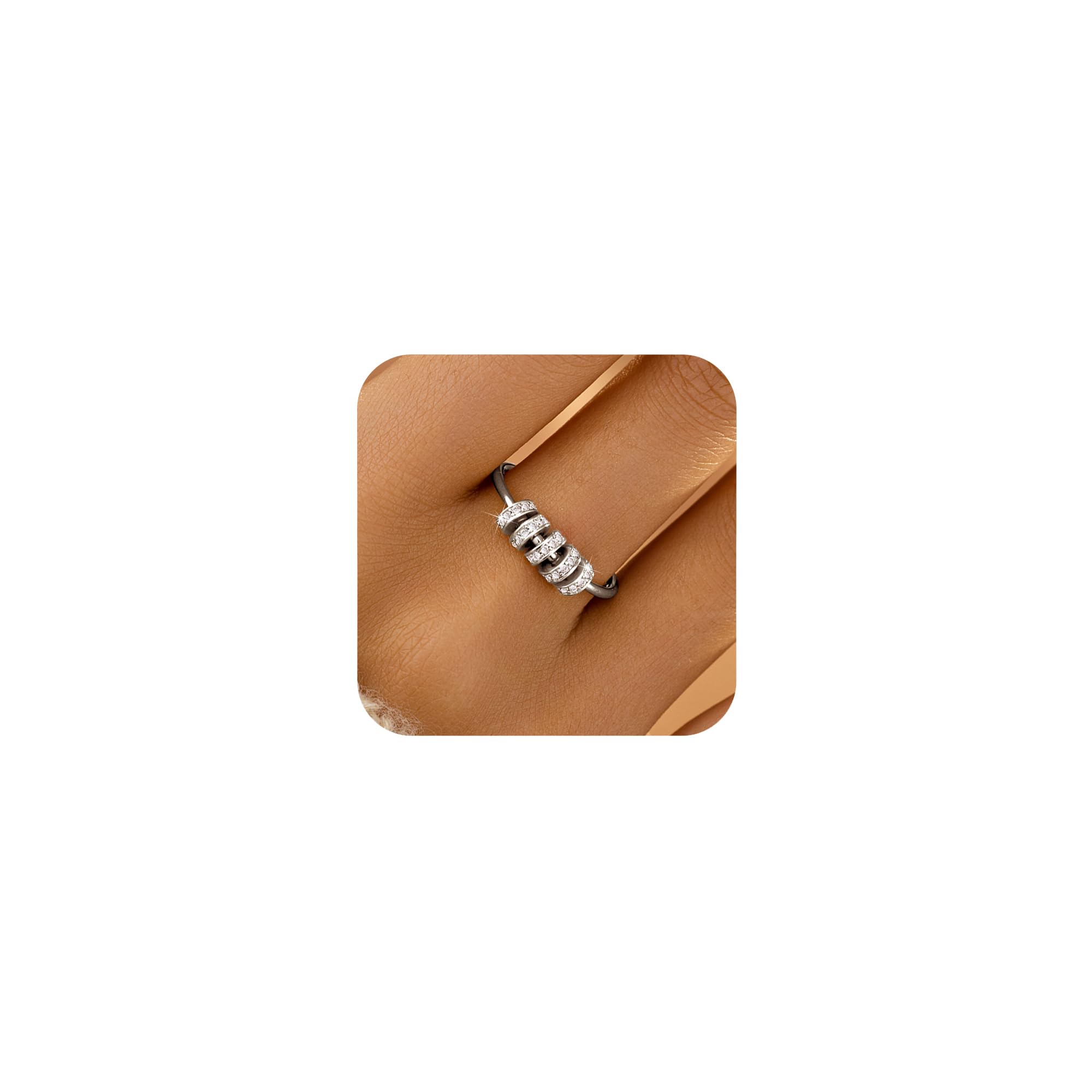 LOVECOM S925 ring with rotating beads for daily stress relief and style
