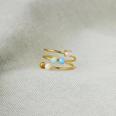 LOVECOM S925 sterling silver opal spinner ring with beads for tactile focus