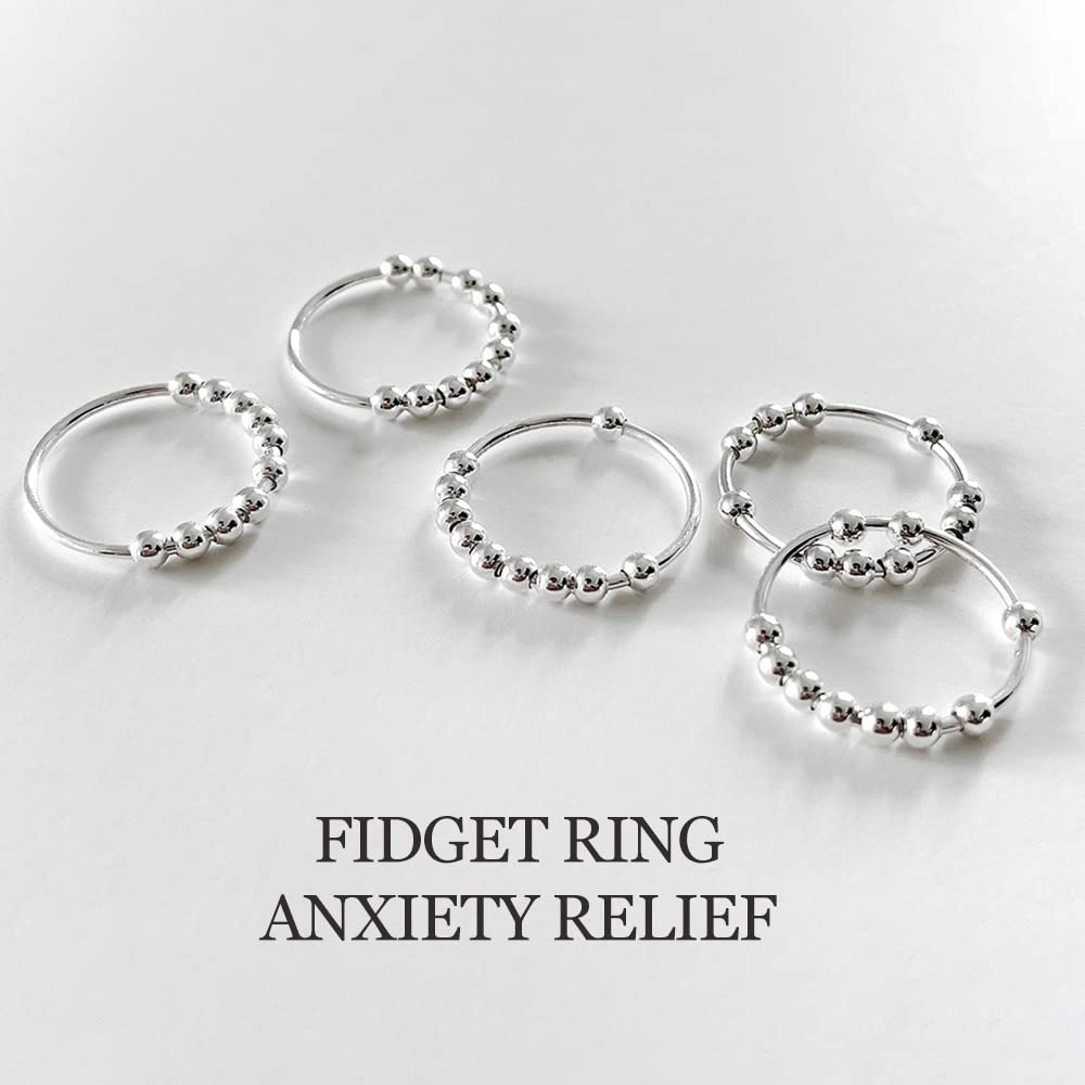 LOVECOM sterling silver beads ring rotation close-up for tactile focus.