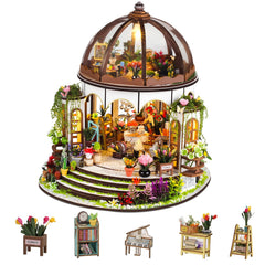 Lovelyhome miniature house kit with hanging garden creates a cozy shelf focal point.