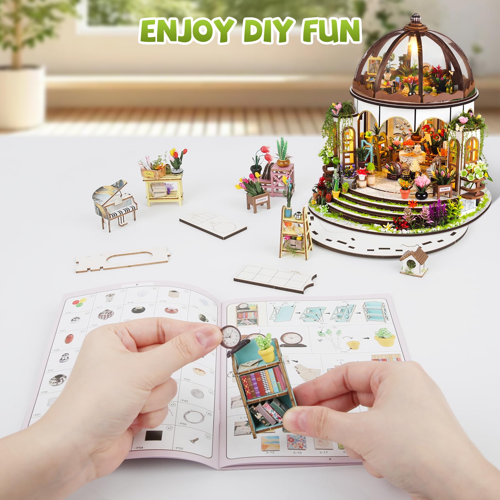 Lovelyhome wooden pieces provide natural texture for a realistic miniature scene.