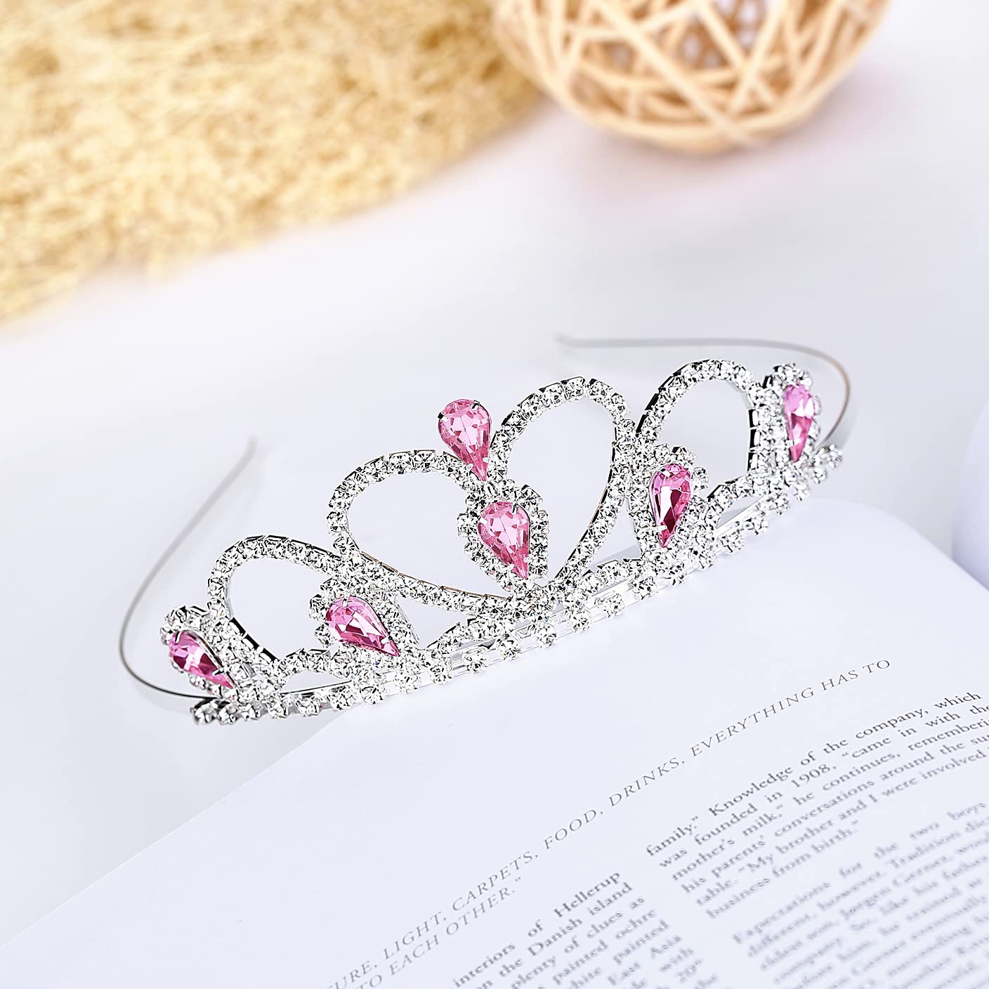 Lovelyshop Pink Gems Tiara close-up captures bright rhinestones and facets.