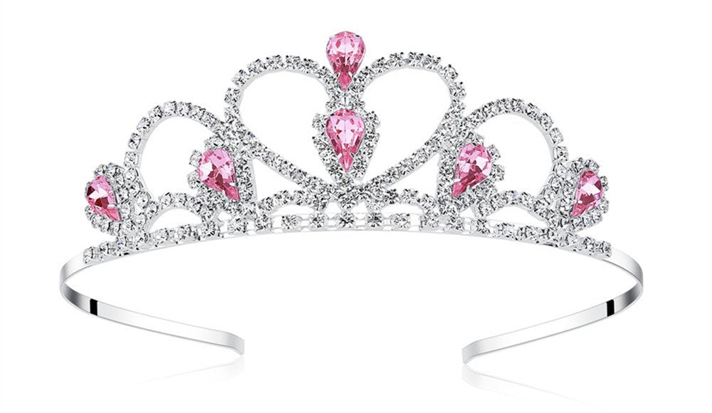 Lovelyshop Pink Gems Tiara front view shows radiant stones for a princess look.