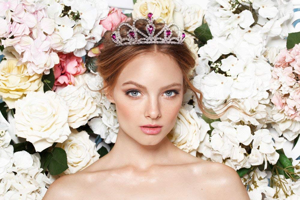 Lovelyshop Pink Gems Tiara side view highlights secure, comfortable metal bend.