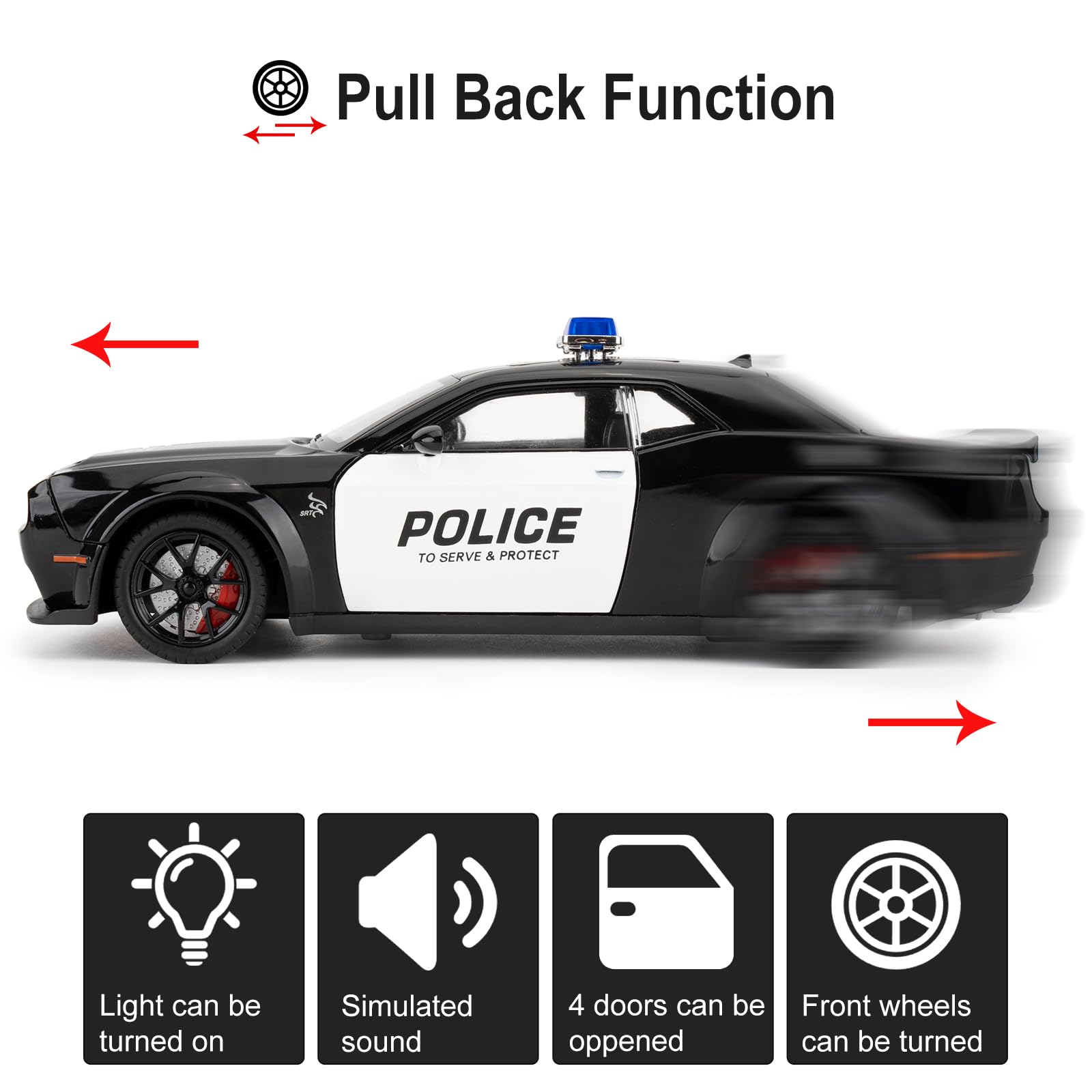 LOVEPOSELY diecast police car with opened doors for realistic inspection and posing.