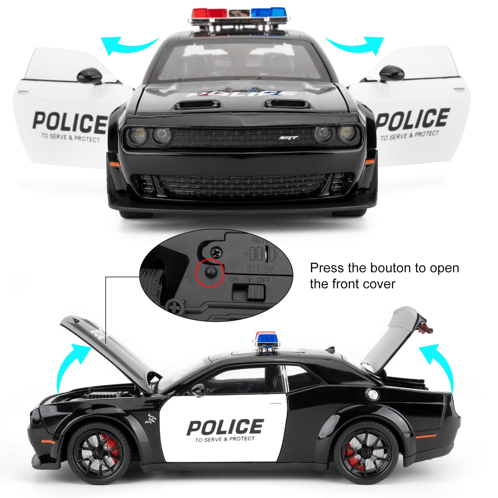 LOVEPOSELY model showing engine hood and trunk open for detailed viewing.