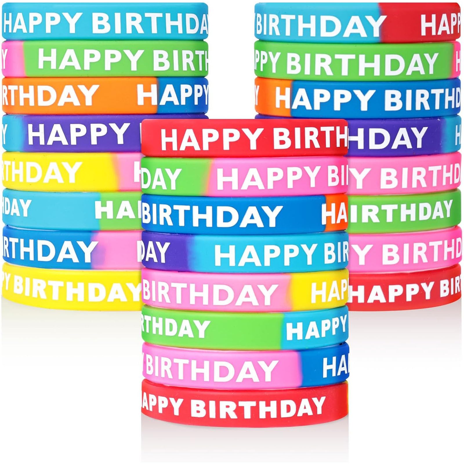 LovesTown 24-pack birthday bracelets in neon colors for quick party recognition.