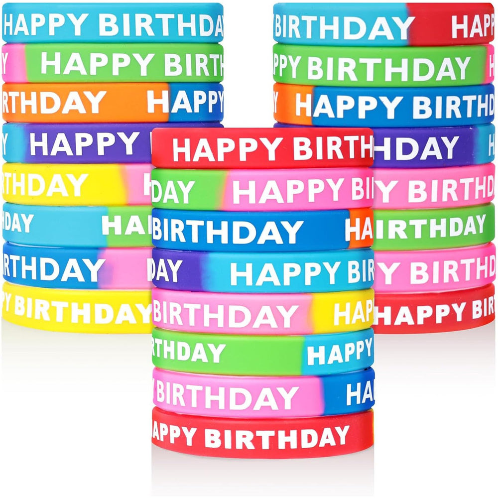 LovesTown 24-pack birthday bracelets in neon colors for quick party recognition.