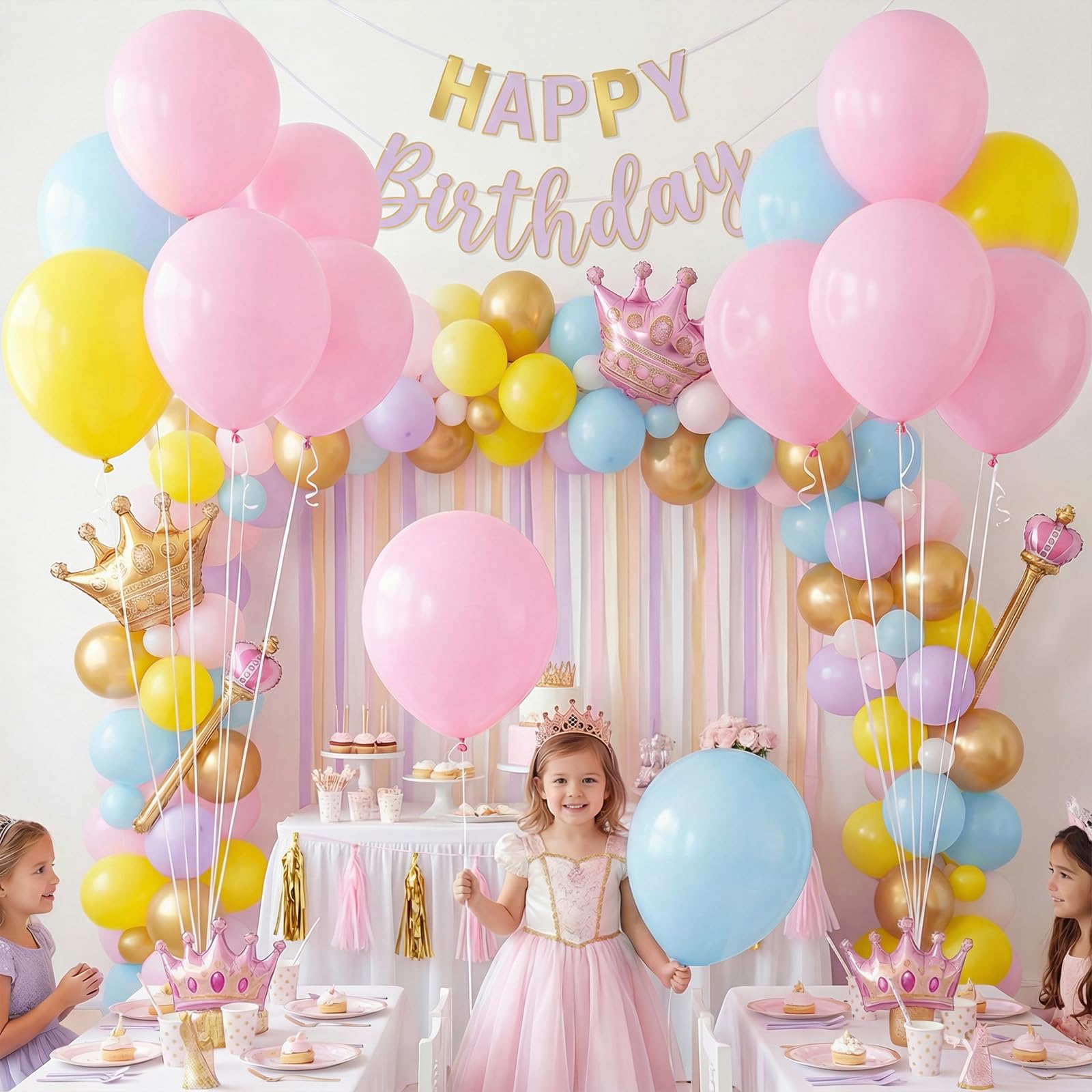 LovesTown baby shower backdrop idea with soft pink balloons