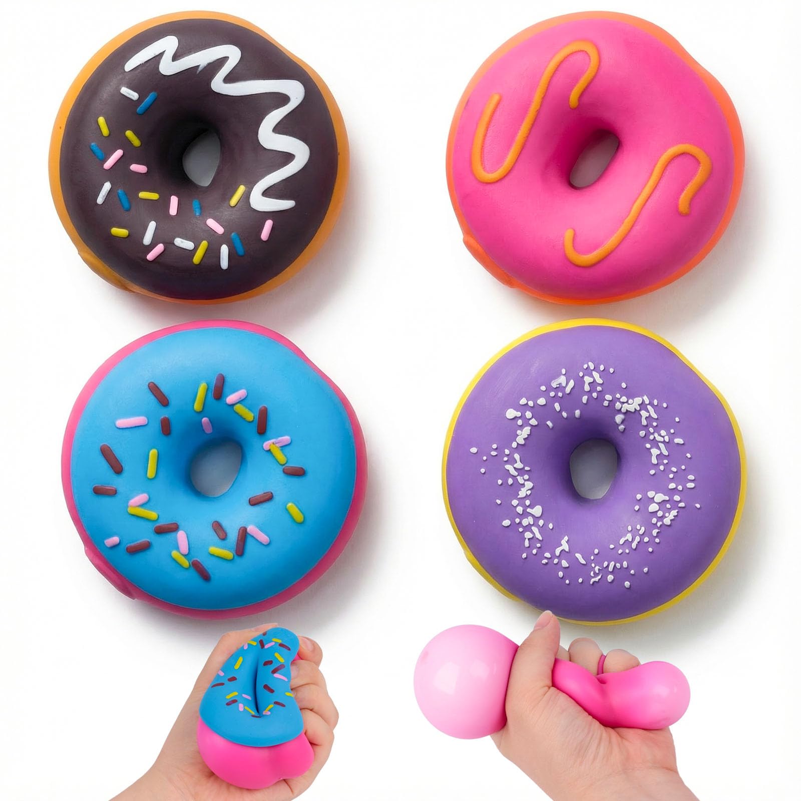 LovesTown Donut Stress Ball 4-pack front view for playful desk relief