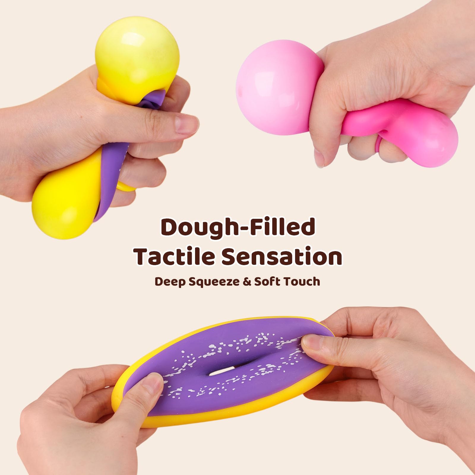 LovesTown donut stress ball with varied colors boosts visual appeal and tactile squeeze