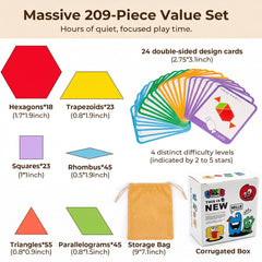 LovesTown wooden geometric shapes, including hexagons, for pattern creation and spatial skill development.