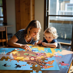 LovesTown kids enjoying puzzle play: large pieces support fine motor skills during interactive fun.