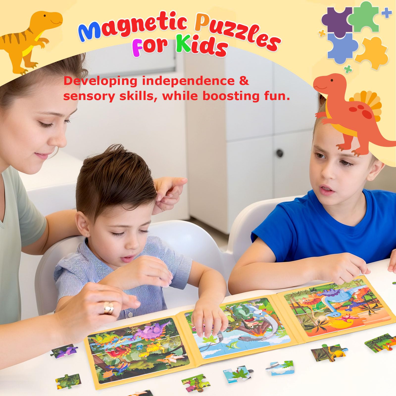 LovesTown magnetic puzzles book open with dinosaurs supports on-the-go learning