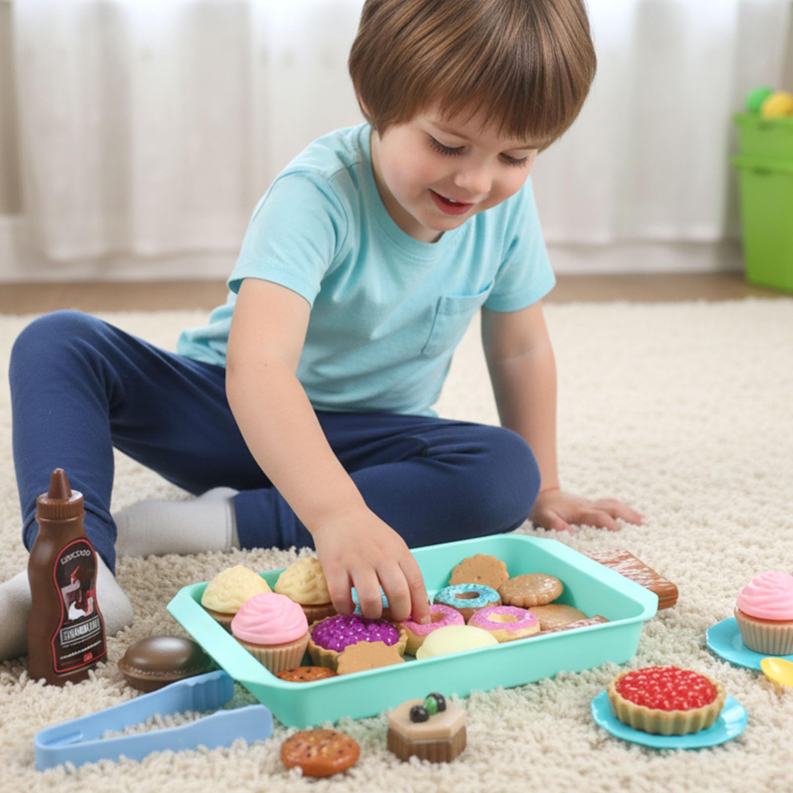 Lovestown pretend-play desserts kids dining tray plate spoon for tea party setups and serving pretend meals