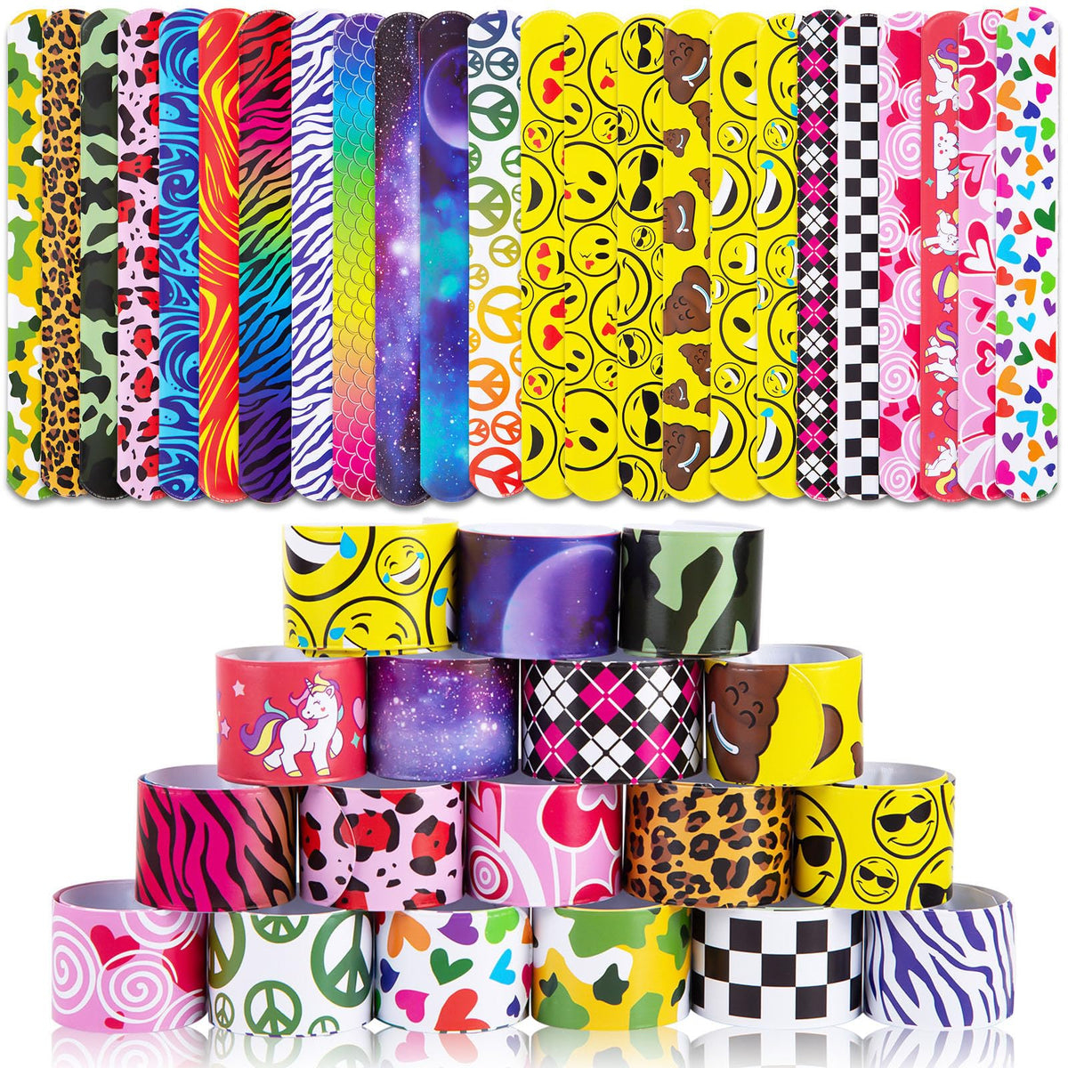LovesTown Slap Bracelets for Kids 48-pack, durable party favors for goody bags.