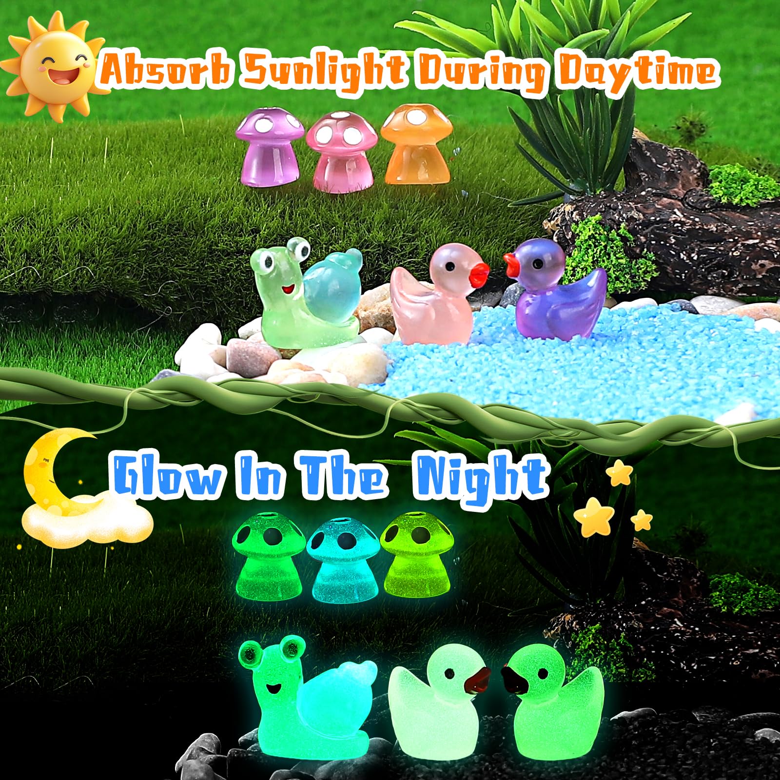 LOVEXIRAN glow-in-the-dark turtles add subtle radiance to mini aquariums and terrariums