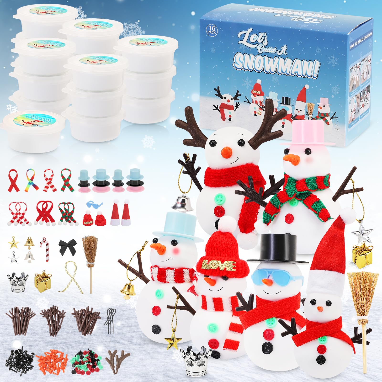 LOVEXIRAN snowman kit contents with 16 clays and 188 accessories for DIY winter crafts