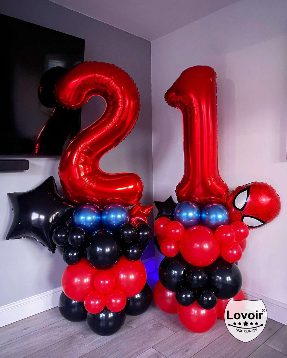 Close-up of Lovoir shiny red foil balloon catching the light