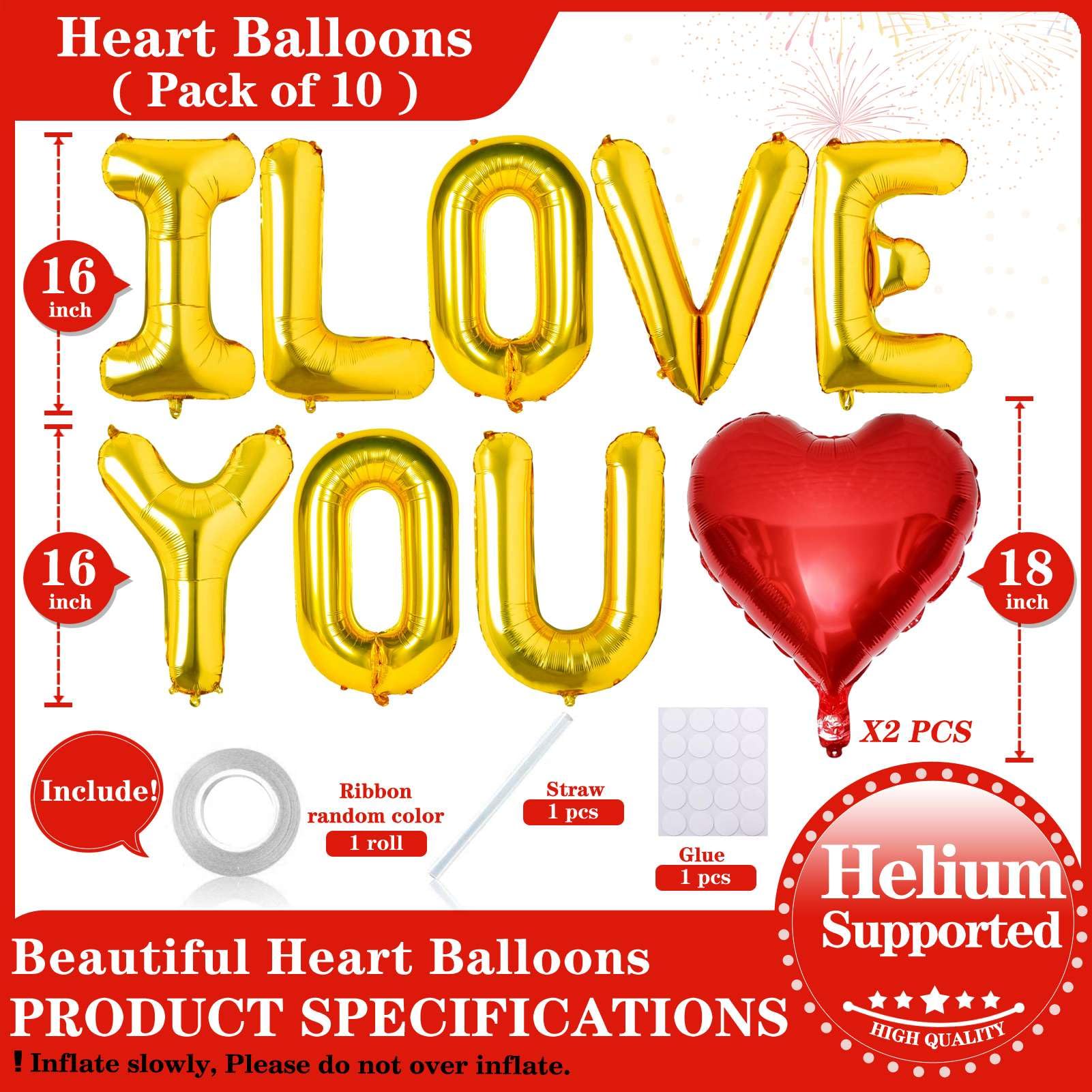 Lovoir gold I LOVE YOU balloons with red hearts for Valentine ambience