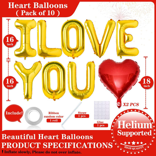 Lovoir gold I LOVE YOU balloons with red hearts for Valentine ambience