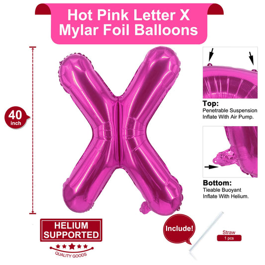 Lovoir hot pink X balloon material close-up shows premium foil finish.