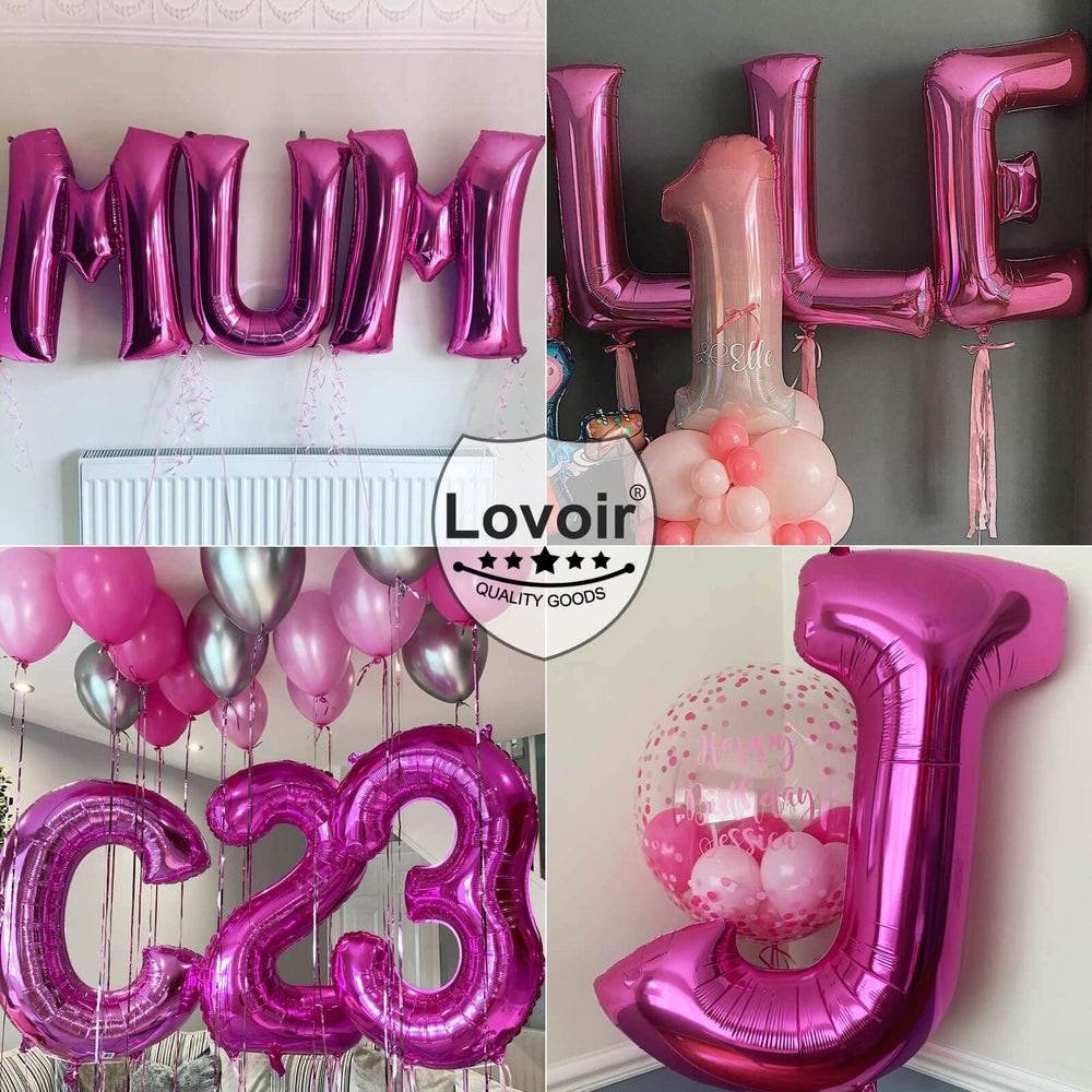Lovoir hot pink X balloon featured in stylish birthday setup.